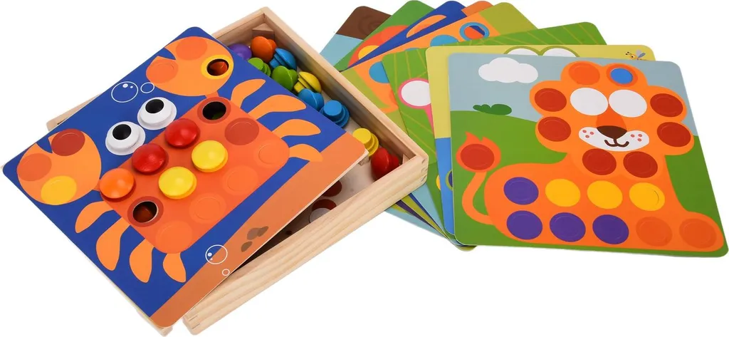 Jeu de mosaïque à boutons champignon pour enfant avec 46 pions colorés