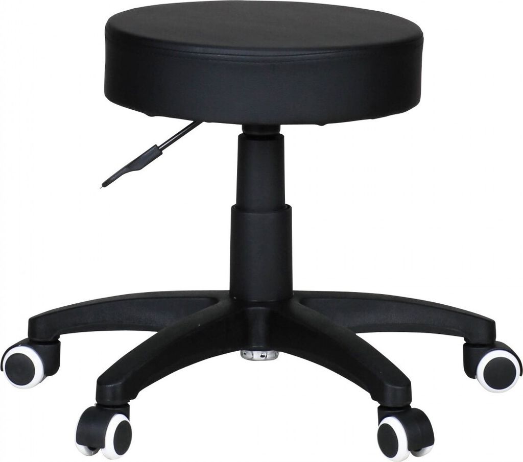 FineBuy Hocker Arbeitshocker verstellbar Bezug Kunstleder Schwarz Sitzhocker Rollen Rollhocker gepolstert ohne Lehne Praxishocker auf Rollen