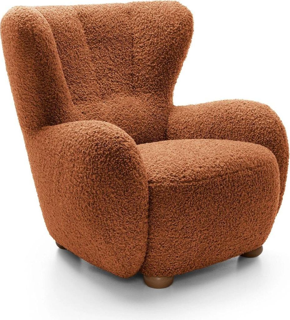 Ohrensessel FILO Rolf 10 Rostrot Kupfer Bouclé Teddy Sessel Relaxsessel Fernsehsessel Holzfüße Natur