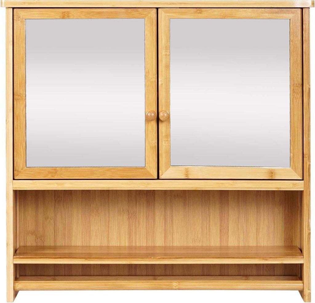kleankin Armoire de Toilette avec Miroir Lumineux LED Meuble Salle de Bain 2 Portes avec 3 Niveaux 70 x 15 x 65 cm Blanc