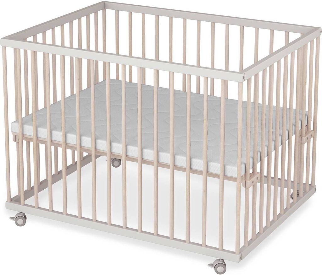 Laufgitter 75x100 cm mit Lattenrost & Matratze Basic - weiß/natur - Premium Kollektion