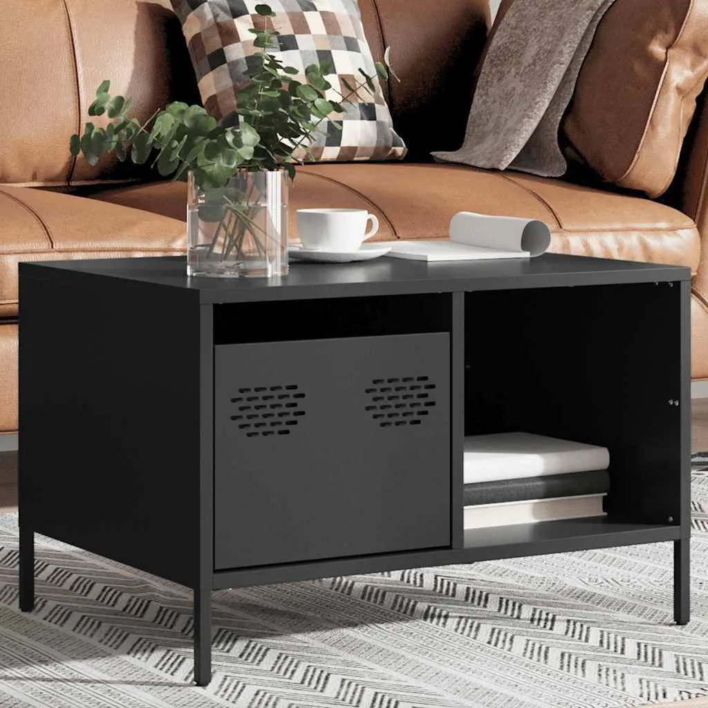 Tavolino Nero vidaXL Acciaio Laminato a Freddo 68,5x50x43,5 cm Industrial - 3
