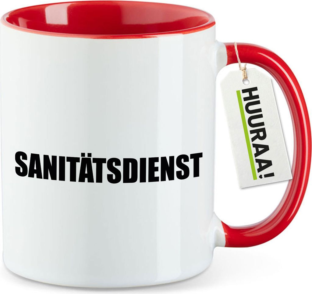 Huuraa Kaffeetasse Sanitätsdienst Schriftzug 330ml Rot Keramik Kaffeebecher Geschenkidee