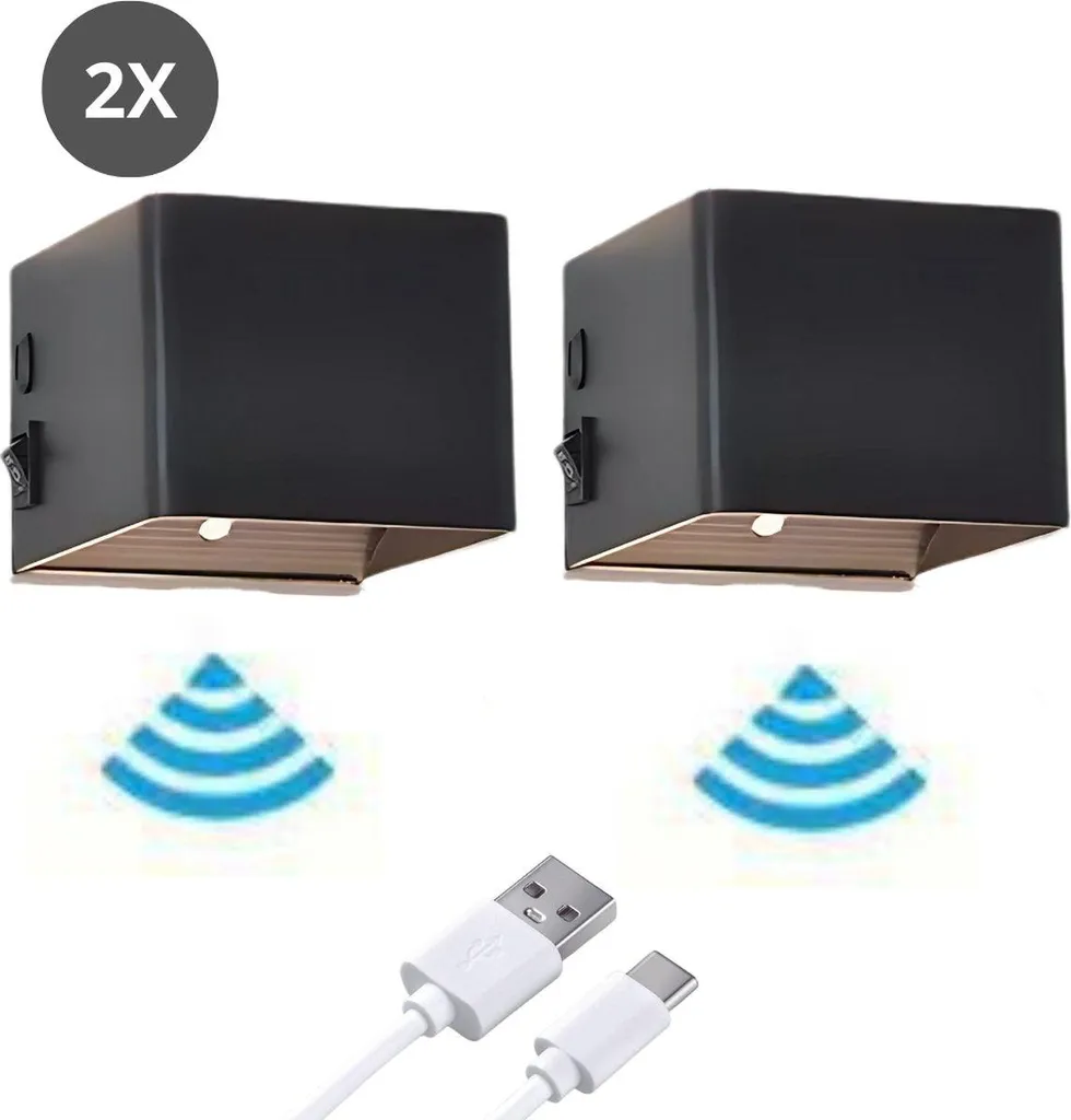 Applique murale LED sans fil rechargeable avec détecteur lot de 2 Noir
