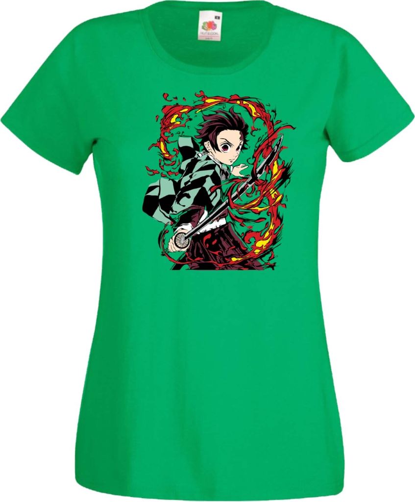 Damen T-Shirt Demon Anime Slayer Tanjiro Kamado 07 Var-019, Lady XS / Grün