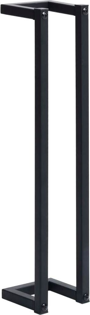 A black metal towel rack shown against a white background.
