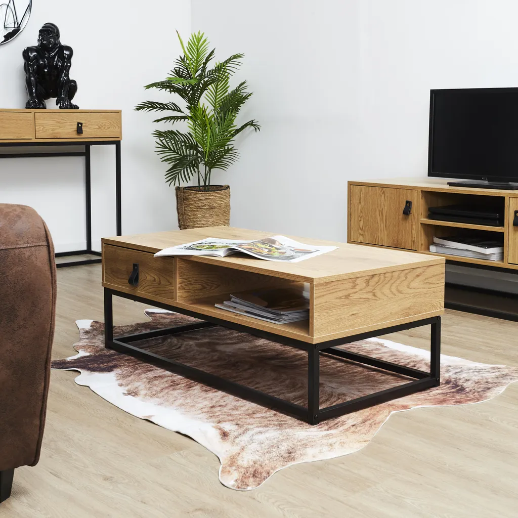Table Basse Abbott : Solution Stable et Design en Bois et Métal