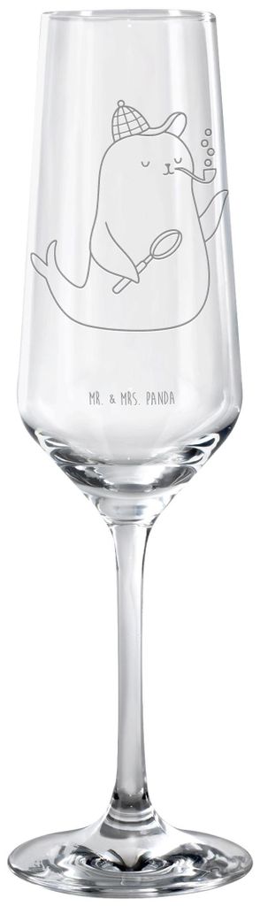 Mr. & Mrs. Panda Glas Robbe Sherlock - Transparent - Geschenk, Sektglas, Trinkglas, Tiermotive, graviert, Sektflöte, Champagnerglas