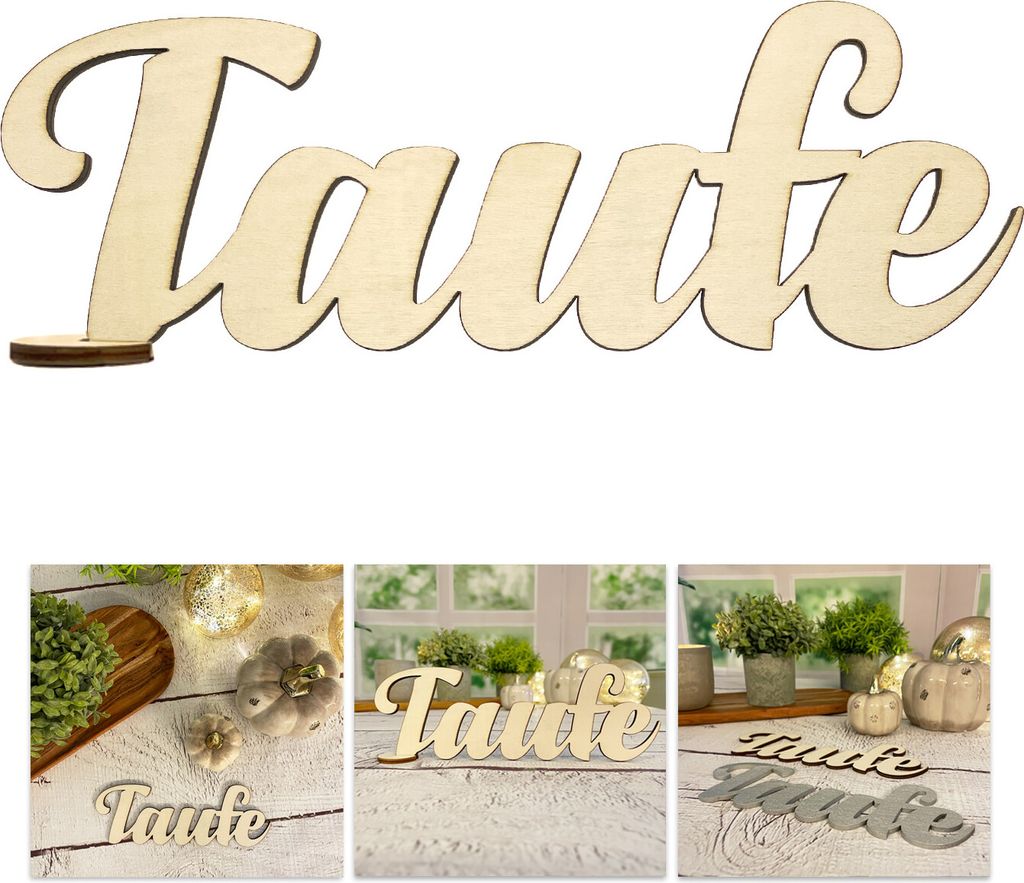 Oblique Unique Schriftzug Taufe aus Holz als Tischdeko für Kommunion Deko Dekoration Junge Mädchen - natur