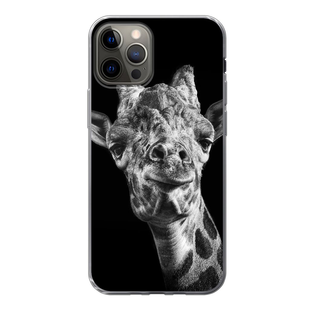 MuchoWow Handyhülle Schutzhülle Hülle für iPhone 13 Pro Giraffe - Tier - Schwarz - Weiß Silikon Softcase Handy Hülle - Handy-Tasche