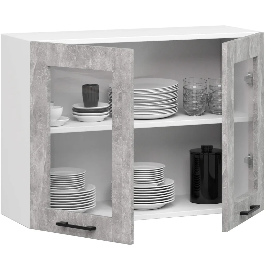 Vitrine Basse Oliwia 80cm Finition Béton - Design Industriel Robuste - 2