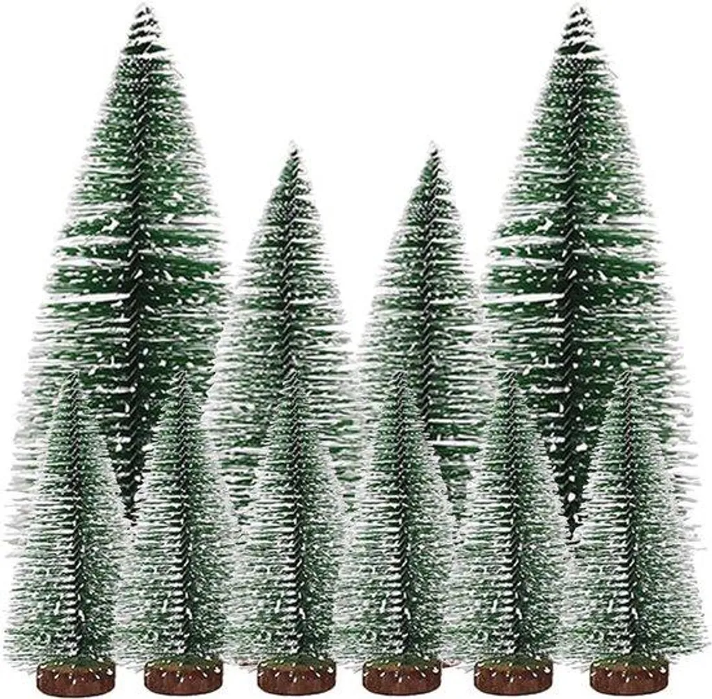 Mini sapins enneigés miniatures avec socle bois stable lot de 10