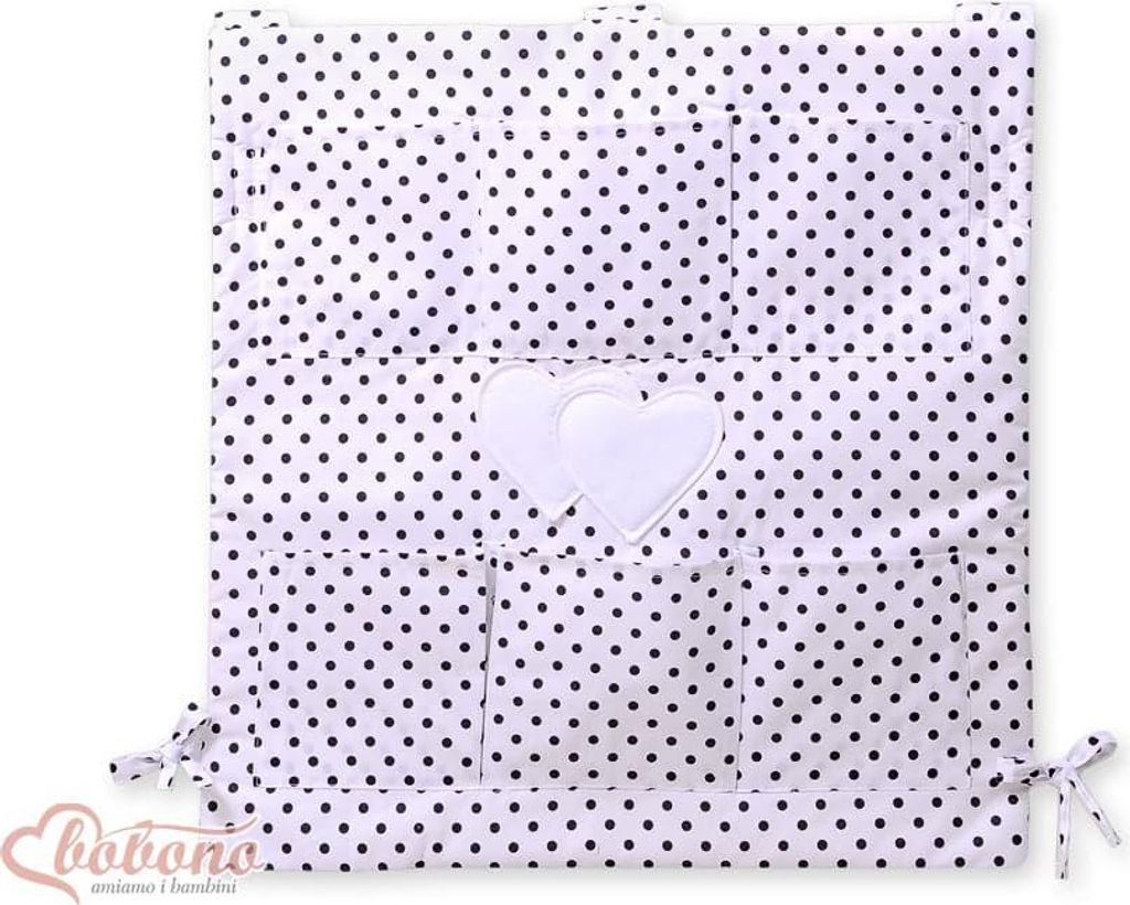 Babyzimmer-Organizer – Wieg-Aufbewahrungstasche – 6 geräumige Fächer, Baumwolle, schwarz-weißer Herzdruck