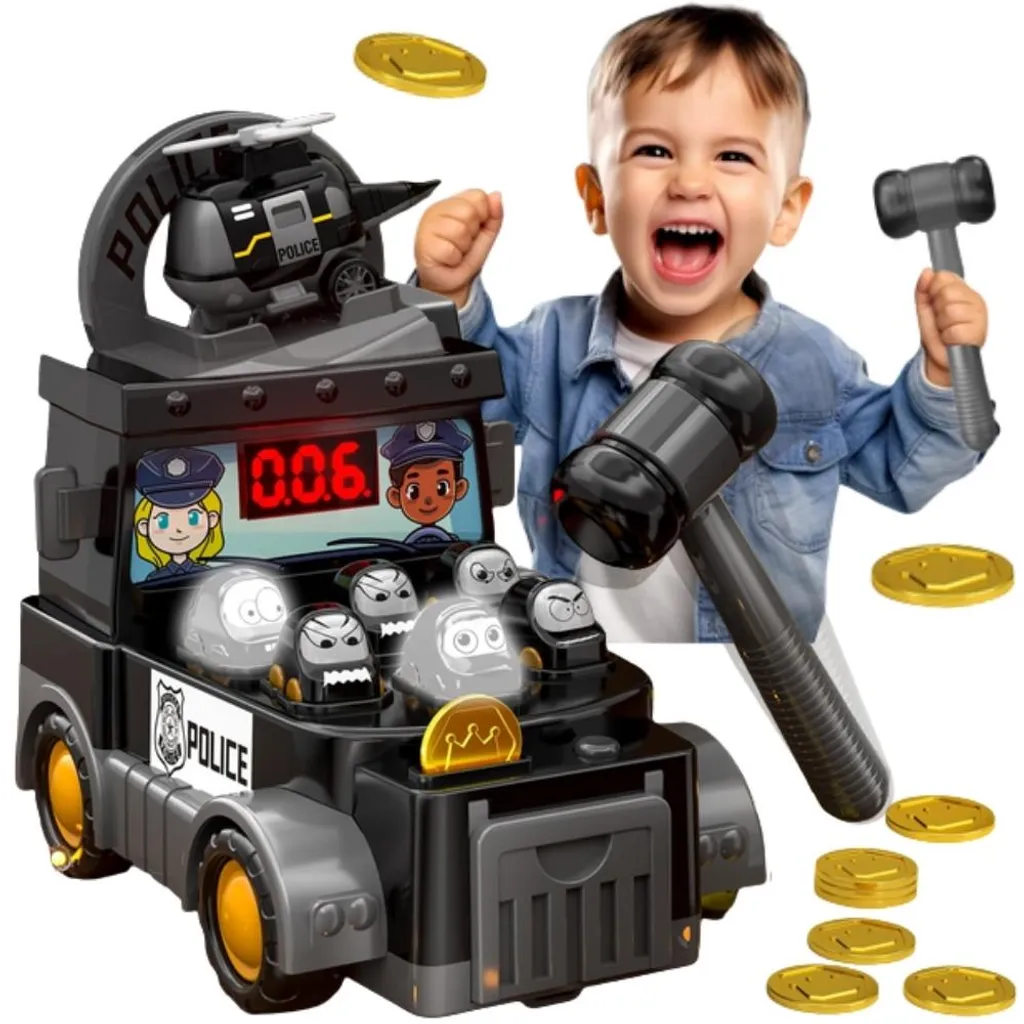 Jeu de Tape-Taupe Enfant : Voiture de Police Woopie Hammer avec Marteau