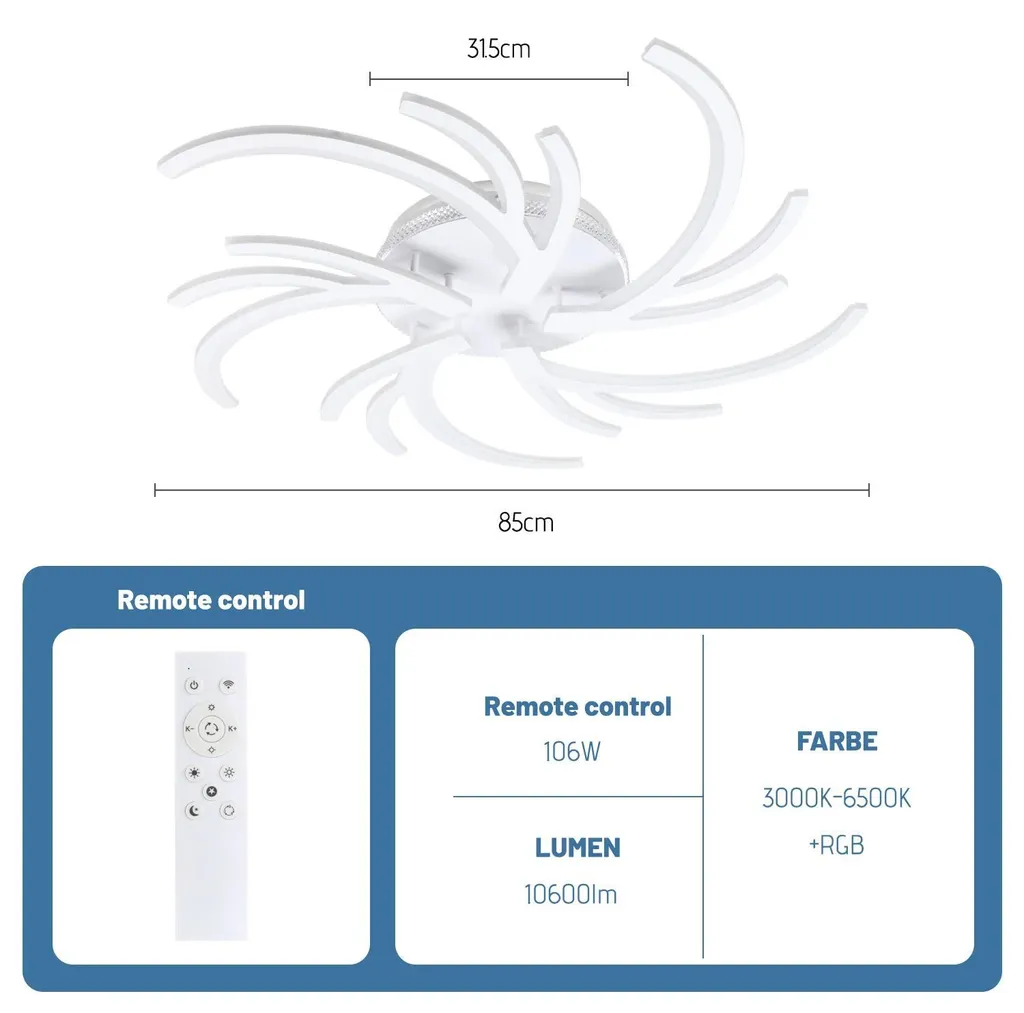 Grand Lustre Plafonnier Carré 85cm - Luminaire LED 110W Variable et RGB