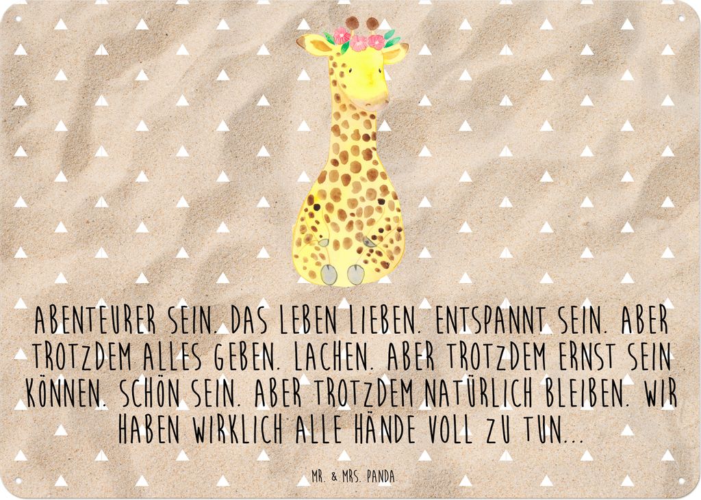 Mr. & Mrs. Panda Wandbild Giraffe Blumenkranz DIN A3 - Sandig - Geschenk, Schild, Blechschild, Abenteurer, Afrika, Selbstliebe, tafel, Türschild, ...