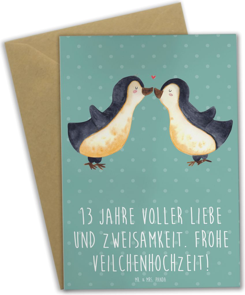 Mr. & Mrs. Panda Grußkarte 13. Hochzeitstag Veilchenhochzeit - Meeresbrise - Geschenk, Heirat, glückliche Ehe, Heiraten, Ehemann, einladungskarte...