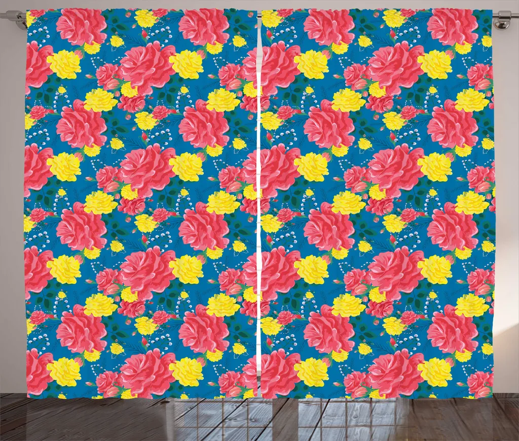 Rideau à fronces ABAKUHAUS motif fleurs de roses rustiques 280 x 225 cm