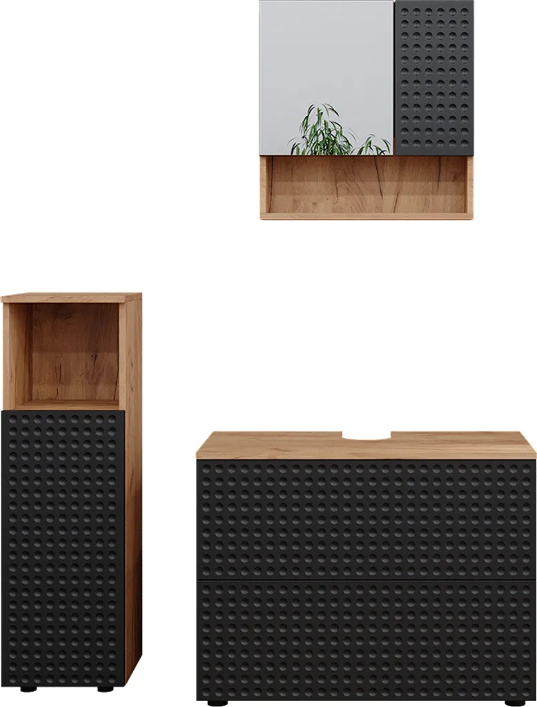 Meuble bain anthracite Vicco Irma, décor à pois, 3 éléments et armoire