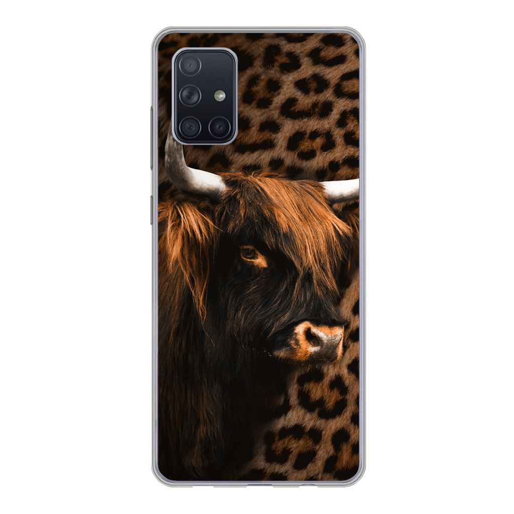 MuchoWow Handyhülle Schutzhülle Hülle für Samsung Galaxy A51 Schottischer Highlander - Pelz - Pantherdruck Silikon Softcase Handy Hülle - Sc...