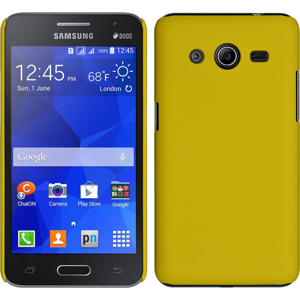 PhoneNatic Case kompatibel mit Samsung Galaxy Core 2 - Hülle gelb gummiert Hard-case + 2 Schutzfolien