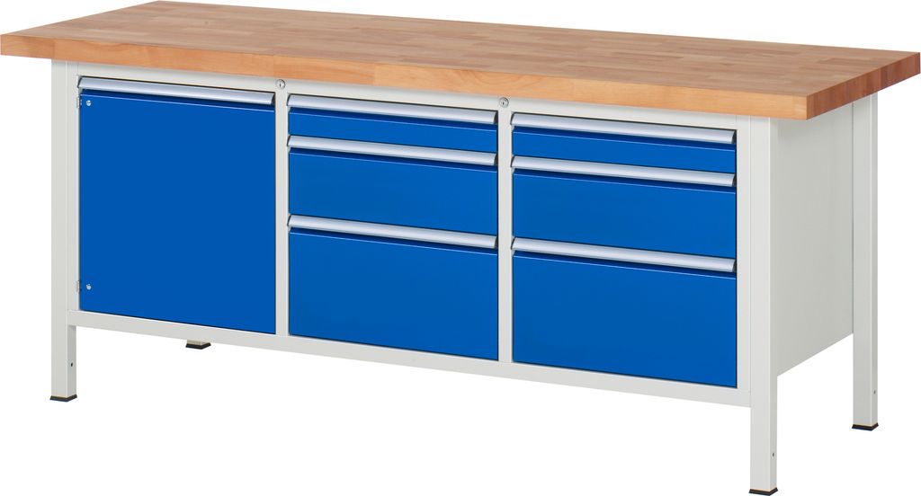 RAU Werkbank 2000x700x840-1040mm 6xSchublade-TA 1xTür l.gr/e.bl