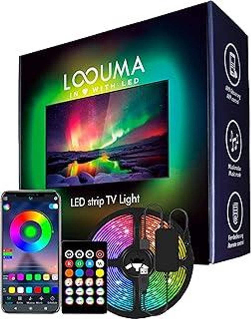 LED TV Hintergrundbeleuchtung, LED-Lichtstreifen für TV 3m, Licht für Fernseher für 32-45 Zoll, RGB led Lichtstreifen mit USB Anschluss App Steu...