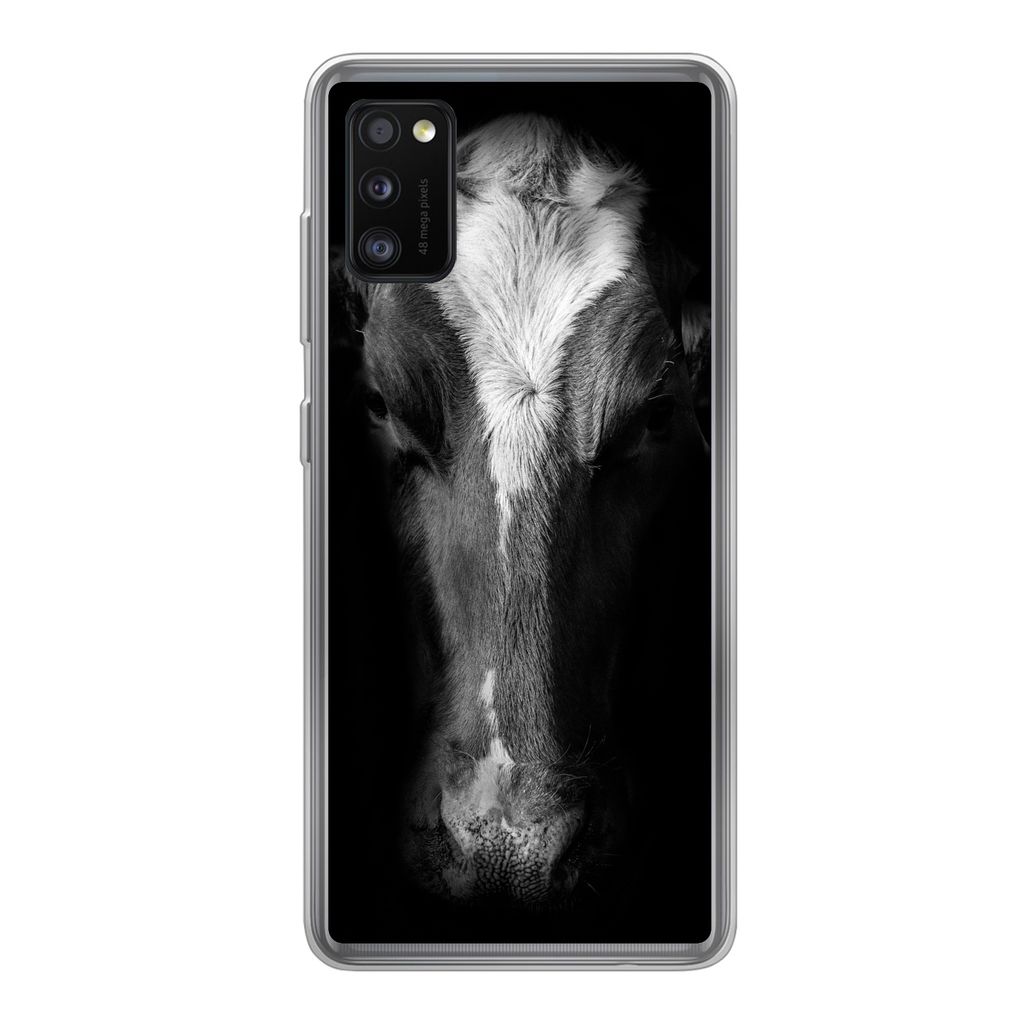 MuchoWow Handyhülle Schutzhülle Hülle für Samsung Galaxy A41 Kuh - Tiere - Schwarz Silikon Softcase Handy Hülle - Mobiltelefon