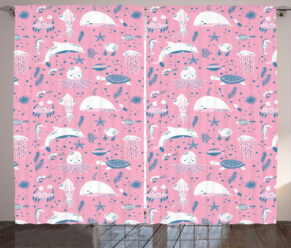 Rideaux universels pour salon style marin 280x225 cm motif méduses Aqua