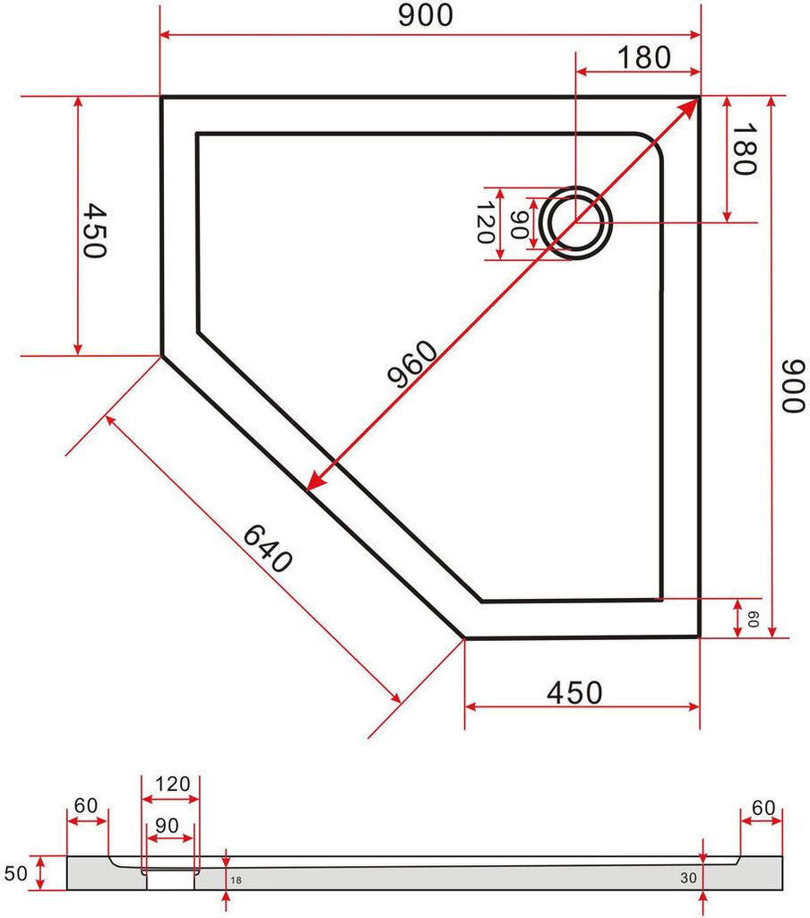 50 mm Duschtasse für FIVE 90 x 90 Produktbild 