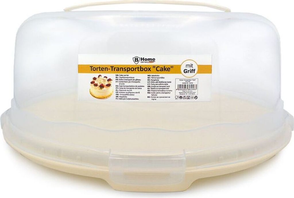 Kuchen Transportbox Kuchenbehälter Tortenhaube Rund mit Tragegriff Creme