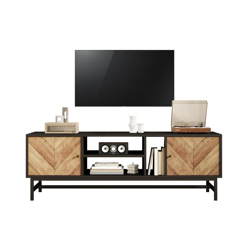 Meuble TV 150 cm Anti-Encombrement avec Rangement Vertical et Moderne