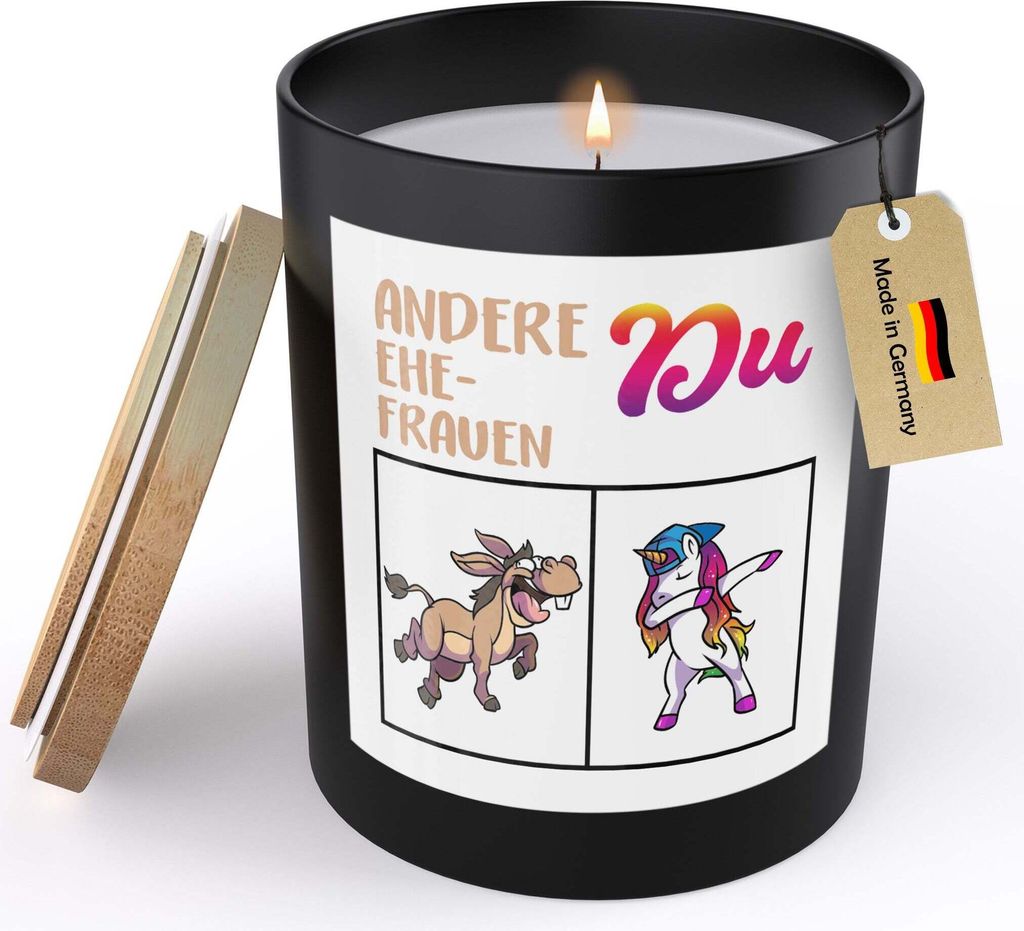 22Feels Ehefrau Geschenk Hochzeitstag Spruchkerze Frauen Geburtstag "Einhorn" Sojawachs Kerze im Glas Liebe Ehe Partnerin Handgemacht Duft Deko Veg...
