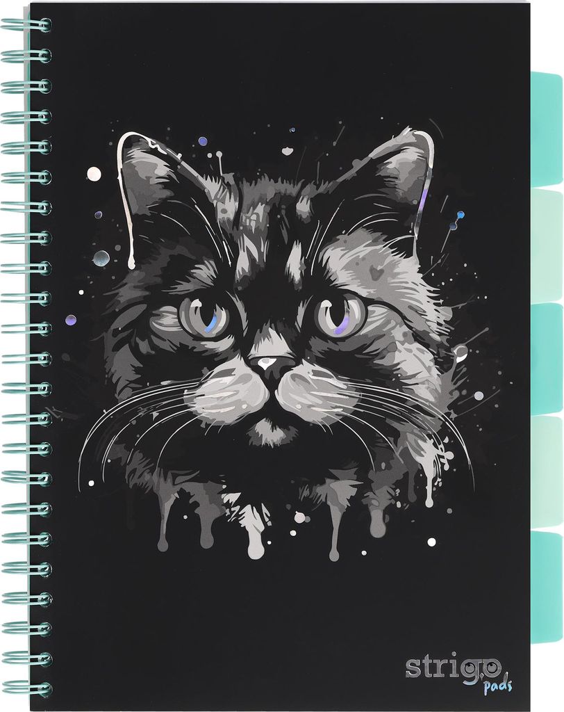 Strigo Pads Tiere Katze A4 Grid Notizbuch Schwarz 100k 80g PADS019