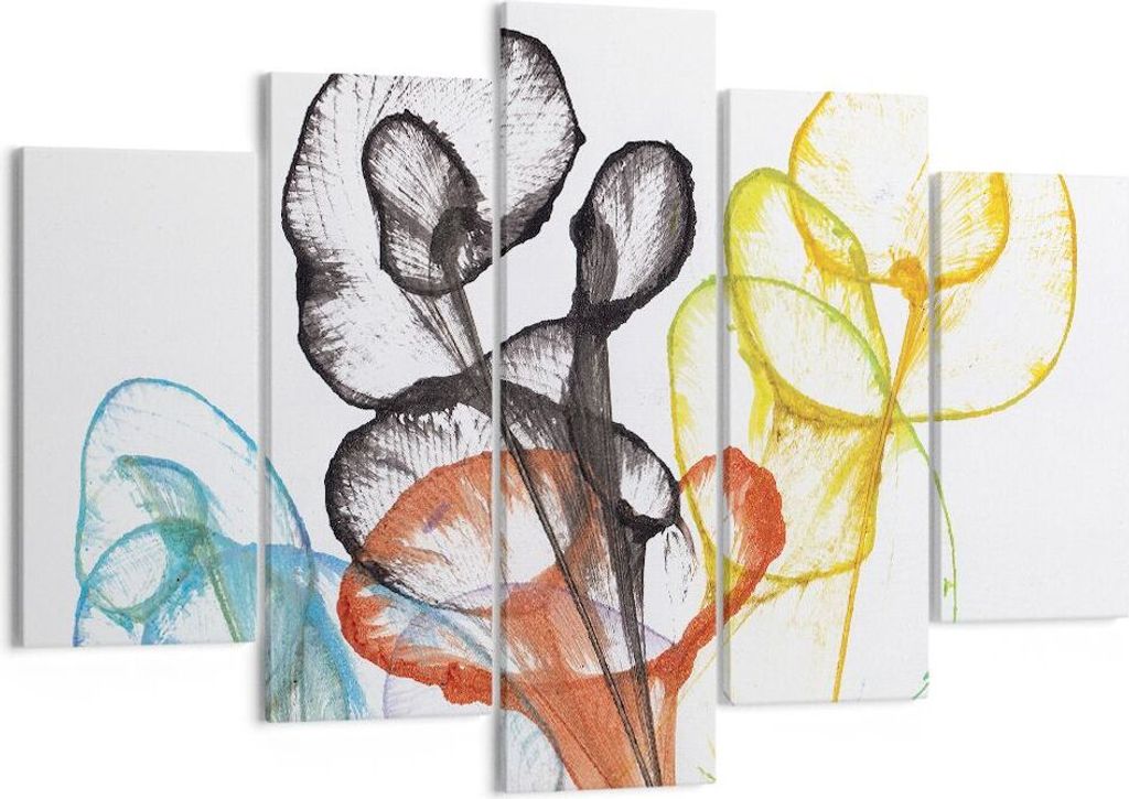Bild auf Leinwand - Leinwandbild - 5 Teile - Blumen Abstraktion Surrealismus - 150x100cm - Wand Bild - Wanddeko - Wandbilder - Leinwanddruck - Bild...