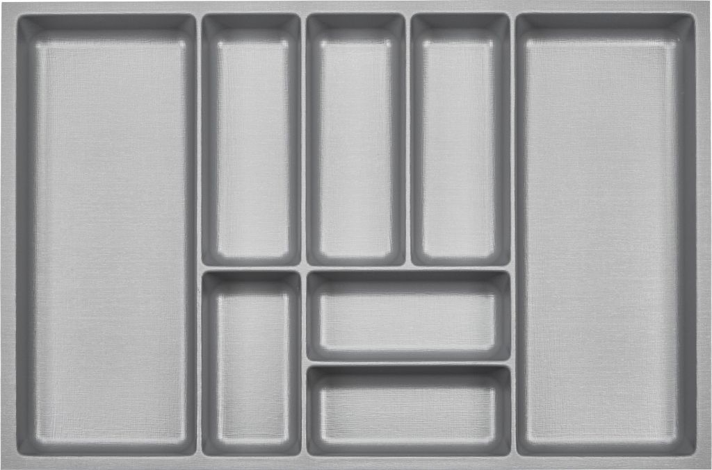 ORGA-BOX III Besteckeinsätze Tiefe 473 mm, Höhe 50,5 mm silbergrau Schubladeneinsätze Breite 691 mm für Schubladen 800 mm Canvas-Struktur