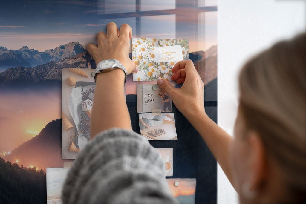 Magnetisch Tafel Magnettafel - Magnetpinnwand Memoboard - Notiztafel verschiedenen Designs - 90x60 cm - Berggipfel Landschaft