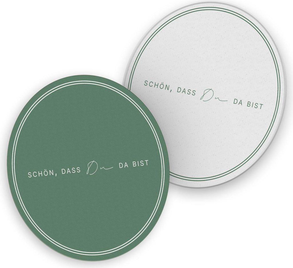 ITENGA 40x Bierdeckel rund Schön dass du da bist V3 salbei grün