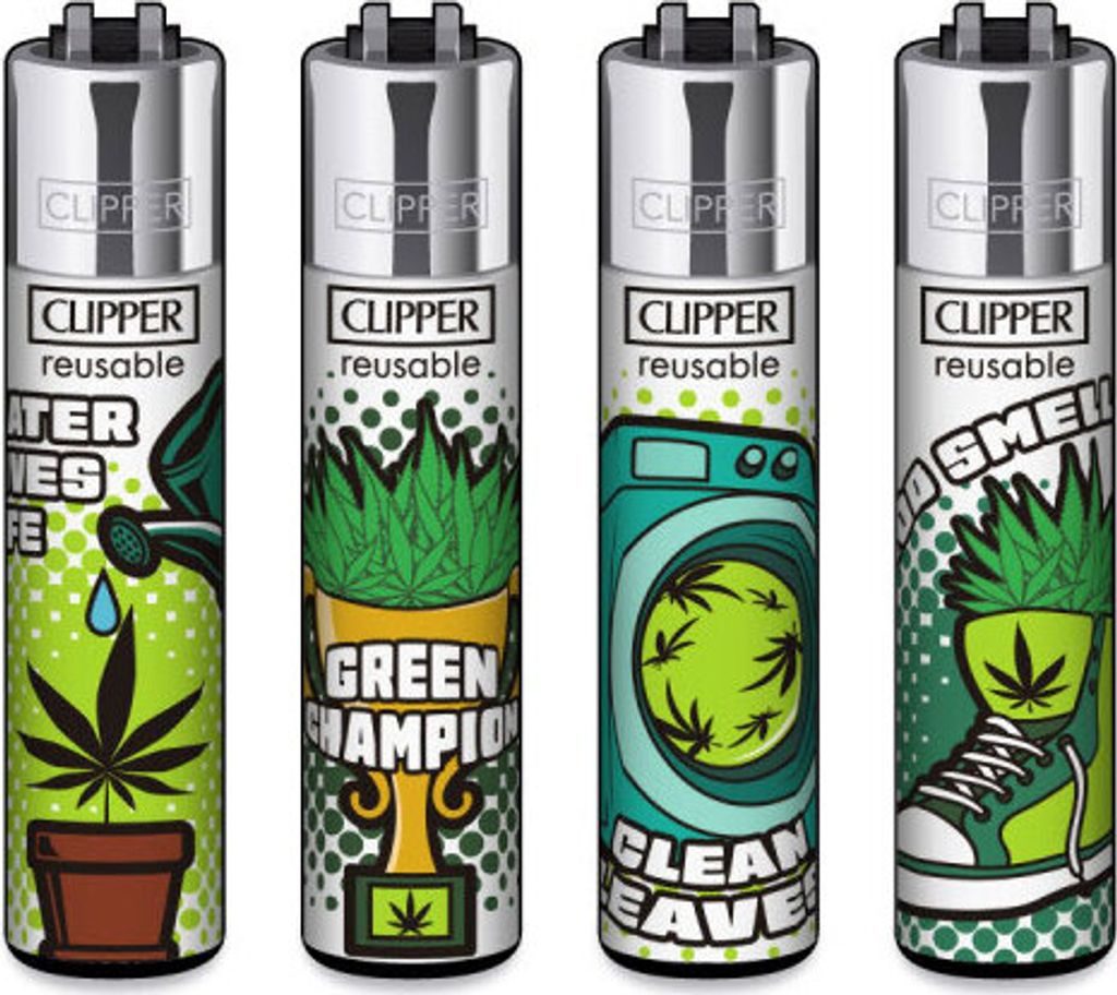 Clipper Reibrad Feuerzeuge Weed Status, 4 Stück
