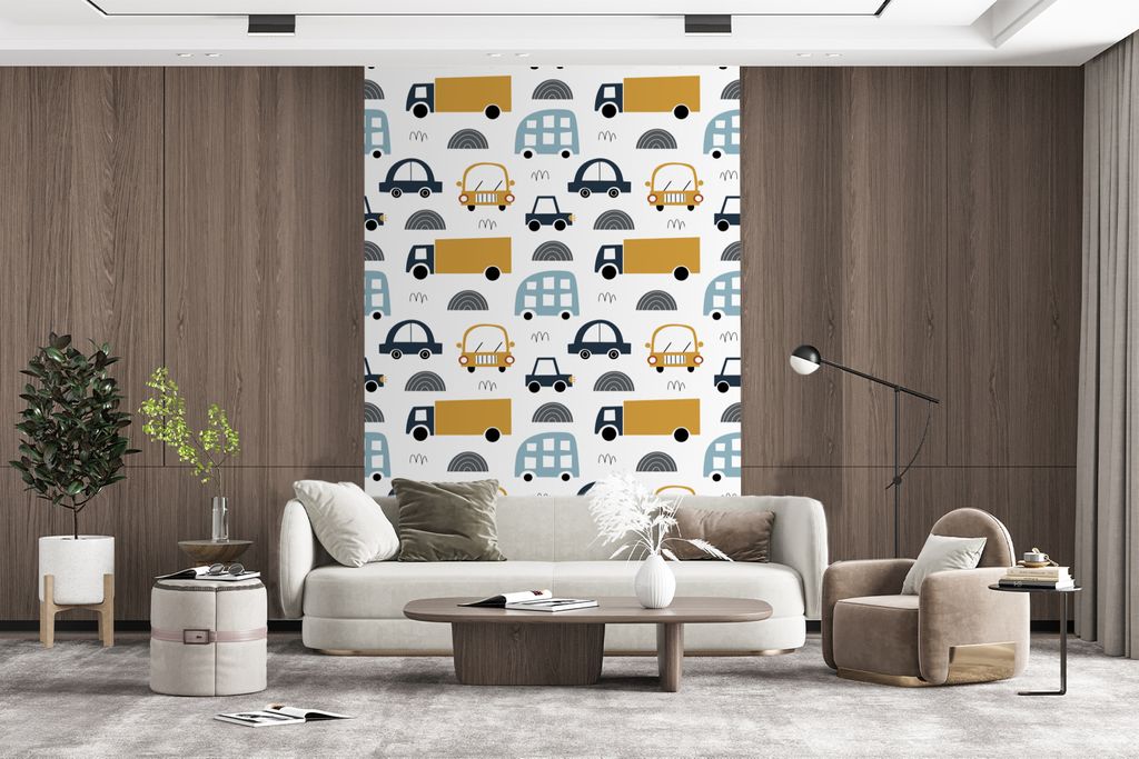 MuchoWow Fototapete für Wohnzimmer oder Schlafzimmer Wandtapete Vinyl Motivtapete Muster - Jungen - Auto - Kind - 160x240 cm - Vinyltapete