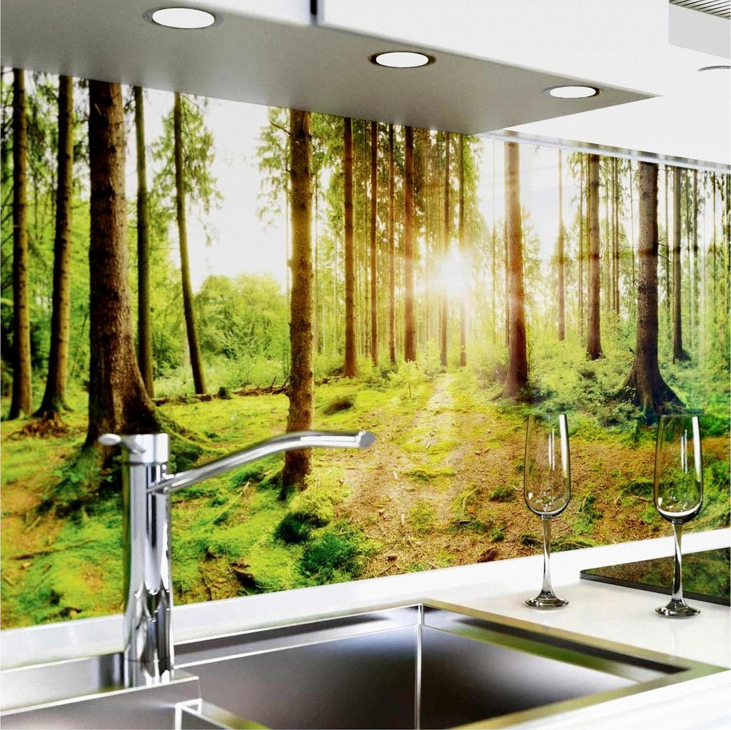 Selbstklebende Küchenrückwand - Matt - Spritzschutz für die Küche - verstärkte PET-Folie - 0,4 mm - Sonnenstrahlen im Wald - 60 cm x 80 cm