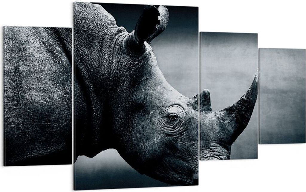 Bild auf Leinwand - Leinwandbild - 4 Teile - Nashorn Schwarzweiß Porträt - 160x90cm - Wand Bild - Wanddeko - Wandbilder - Leinwanddruck - Bilder ...