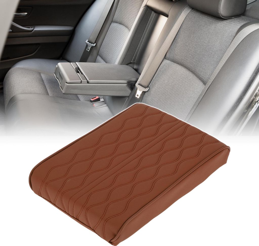 Memory Foam Auto Armlehnenpolster 11,81"x7,87" Mittelkonsole Abdeckung Armlehnen Sitzbox Abdeckung Kunstleder Braun Wasserwellenmuster