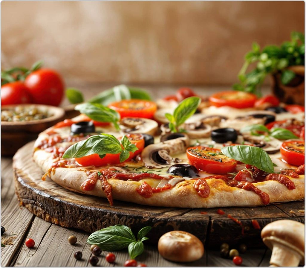 Spritzschutz Herdabdeckplatte Schneidebrett aus Glas Pizza im Holzofen 1-Teilig (60x52cm)