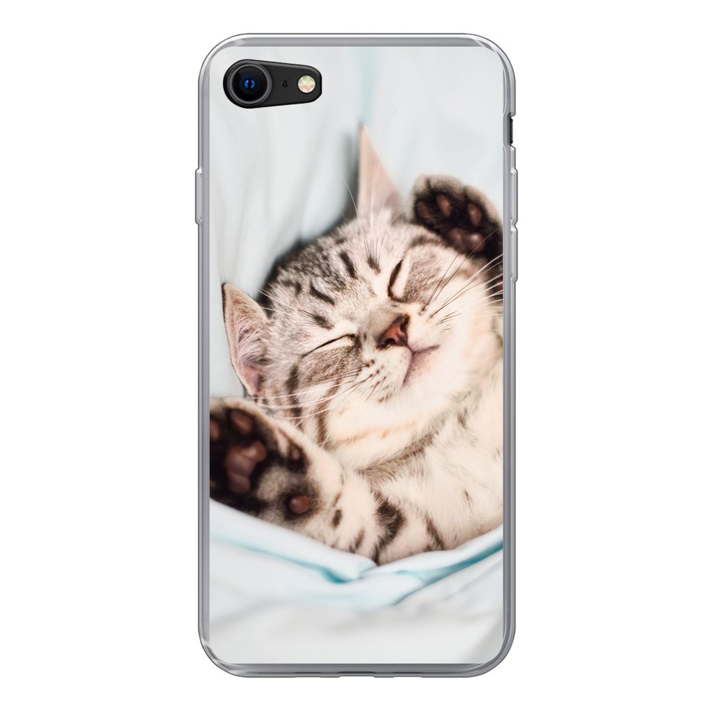 MuchoWow Handyhülle Schutzhülle Hülle für iPhone 7 Kätzchen - Bett - Pfoten - Mädchen - Kinder - Kinder - Kind Silikon Softcase Handy Hüll...