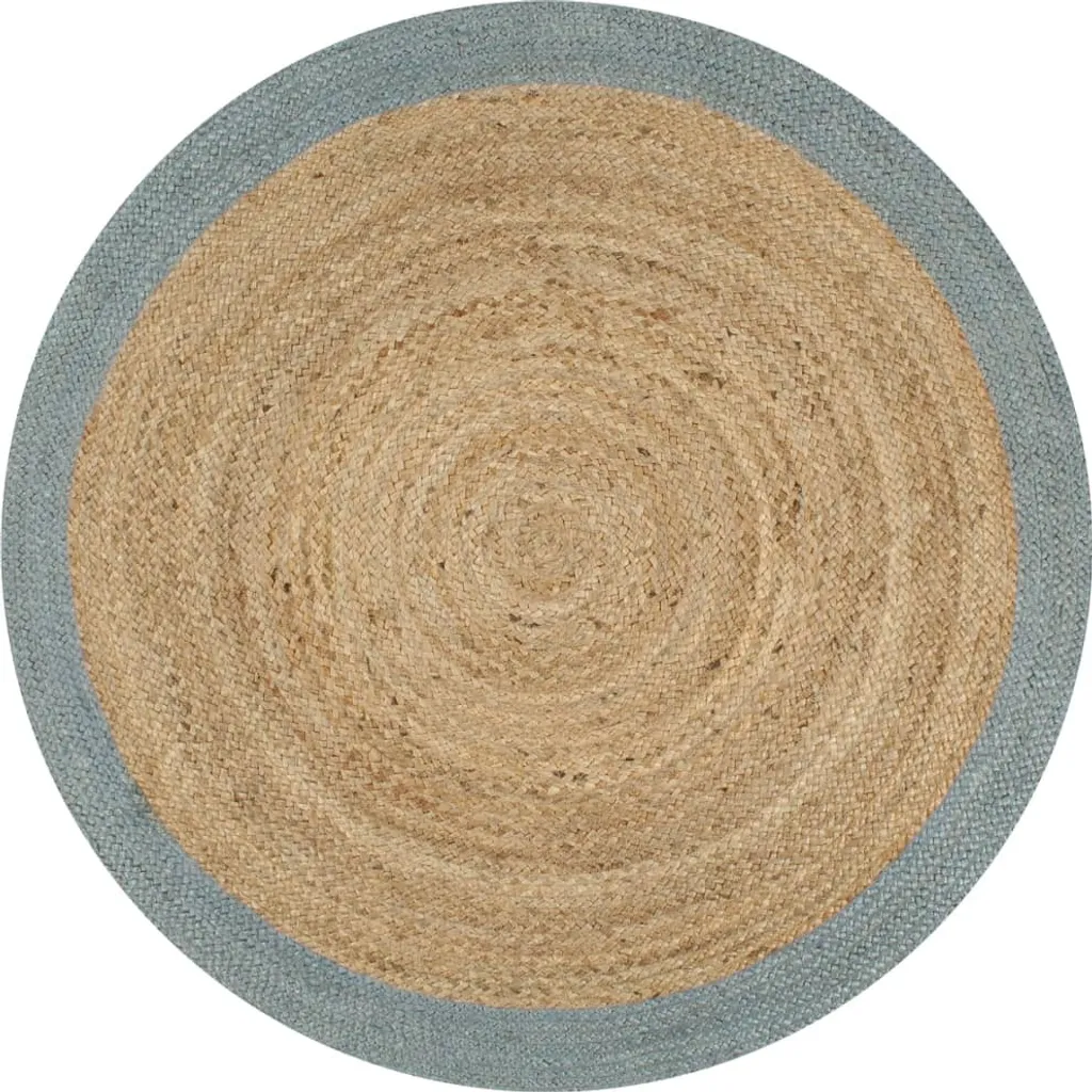 Tapis en jute 120 cm avec bordure vert olive, fibre naturelle bio