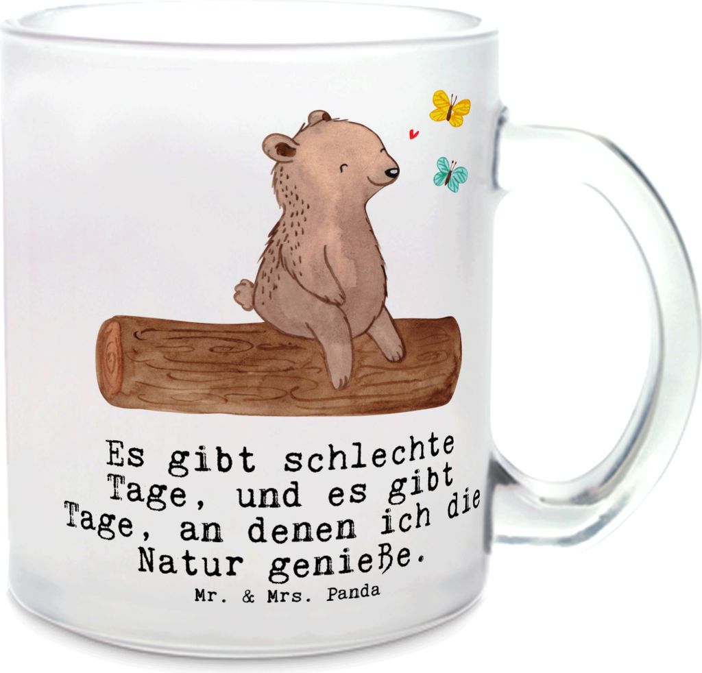 Mr. & Mrs. Panda Tee Tasse Bär Naturliebhaber - Transparent - Geschenk, Teeglas, Häferl, Pott, Trinkglas, Teetasse, Wandern, Outdoor, Nature Lover