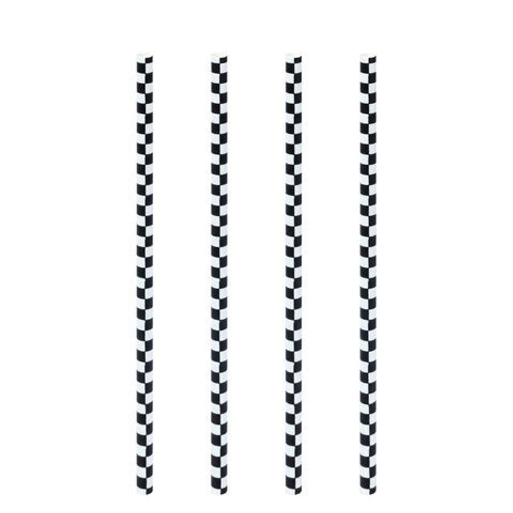 200x Trinkhalme aus Papier schwarz kariert Ø6mm 21cm Produktbild 
