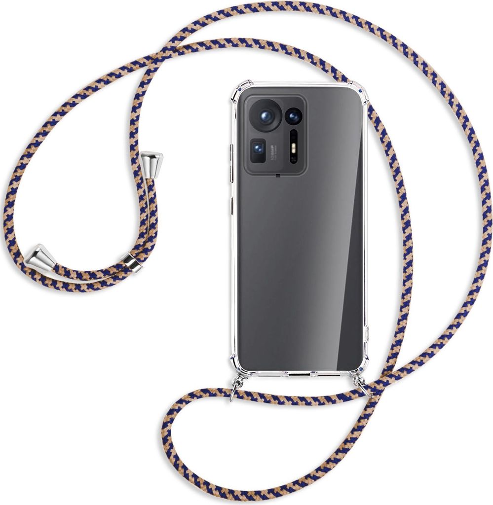 Handykette Backcover-Schutzhülle mit Band (Metall silberfarben) für Xiaomi Mix 4 - blau+beige