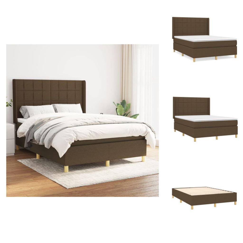vidaXL Boxspringbett mit Matratze Dunkelbraun 140x190 cm Stoff - Betten & Bettgestelle